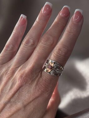 CC 925 Silver Leaf Ring Pink White Topaz Size 7.5